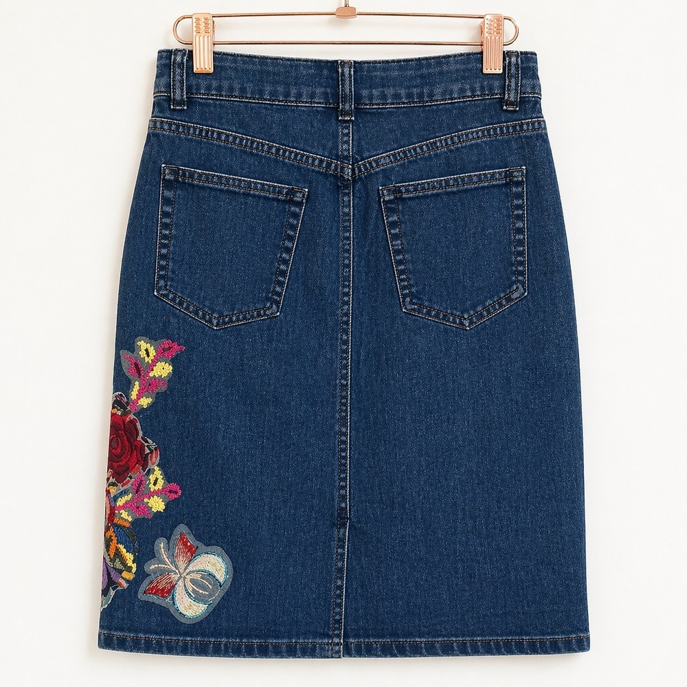 Anthropologie NEW Cecilia Prado Gardeners Denim Embroidered Jean Skirt SZ Small - Picture 3 of 13